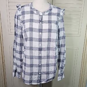 Blouse By J. CREW Button Front Black And White Size Large Long Sleeve Oversized